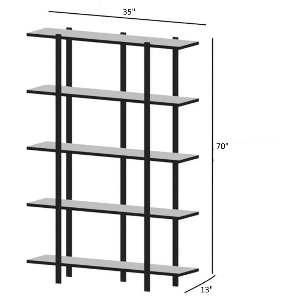 Mina 5 Tier Modern Bookshelf, Metal Frame, Walnut B4346