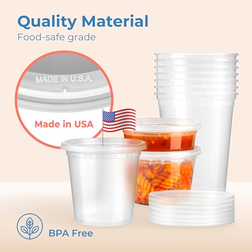 Fit Meal Prep 32 oz Deli Containers with Lids, Airtight Leakproof Round Food Storage, 24 Pack Q782