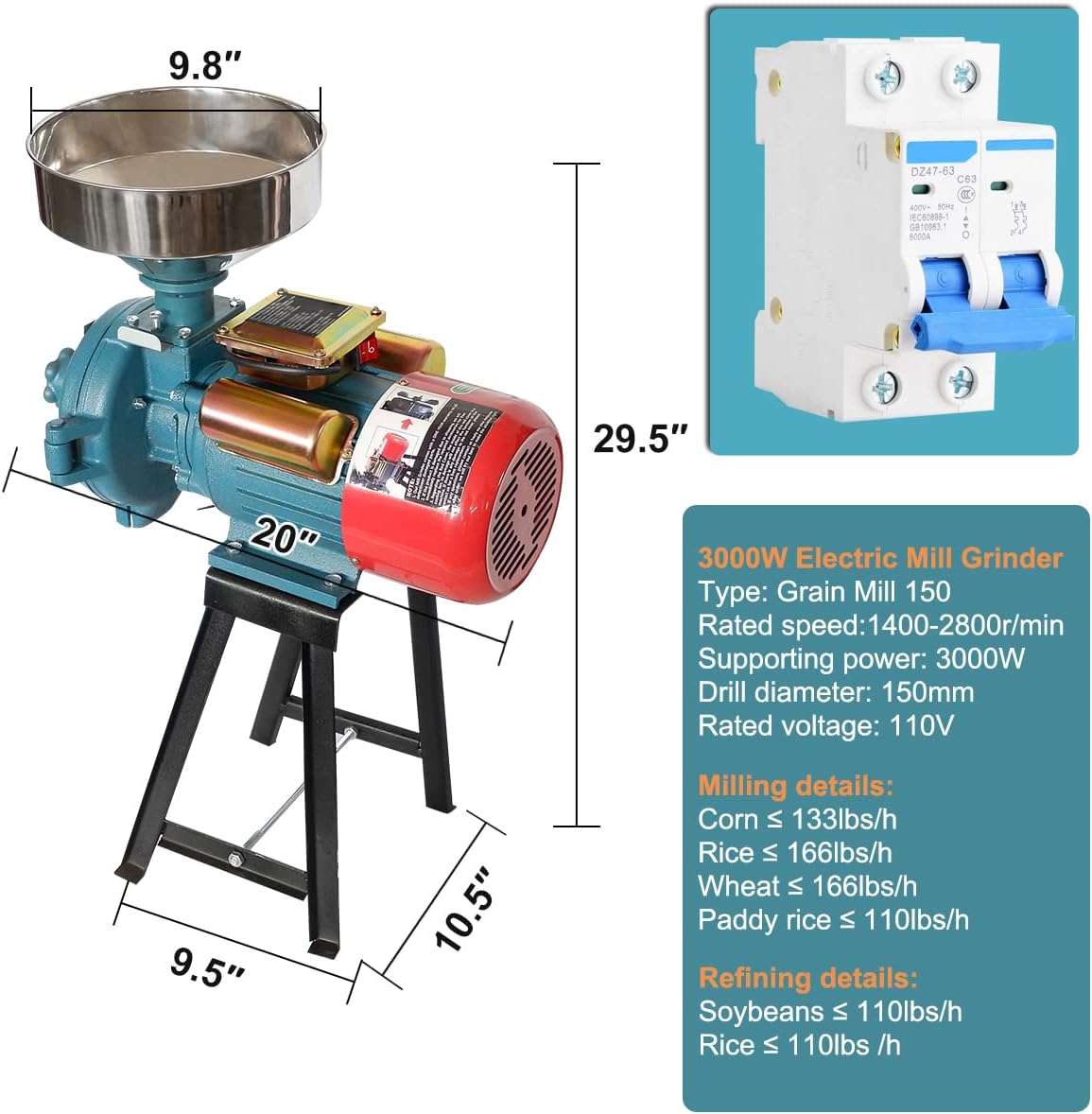 ABORON Electric Corn Grinder Wheat Grain Mill Machine I22120