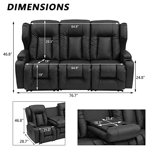IPKIG 65.3" RV Loveseat Recliner Faux Leather with Console and Cup Holders Q400