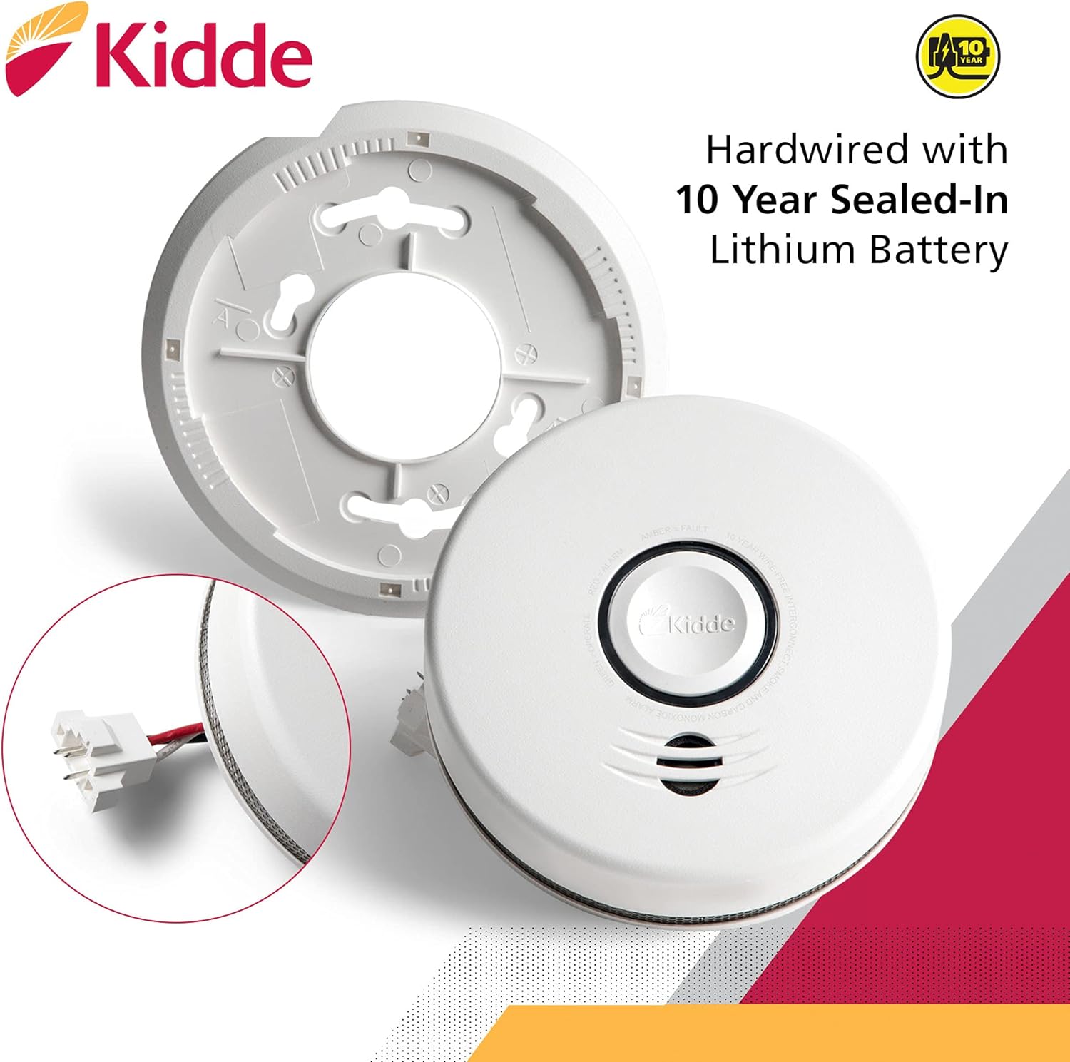 Kidde Wireless Hardwired Smoke Detector with 10-Year Battery Backup and Voice Alerts B58875