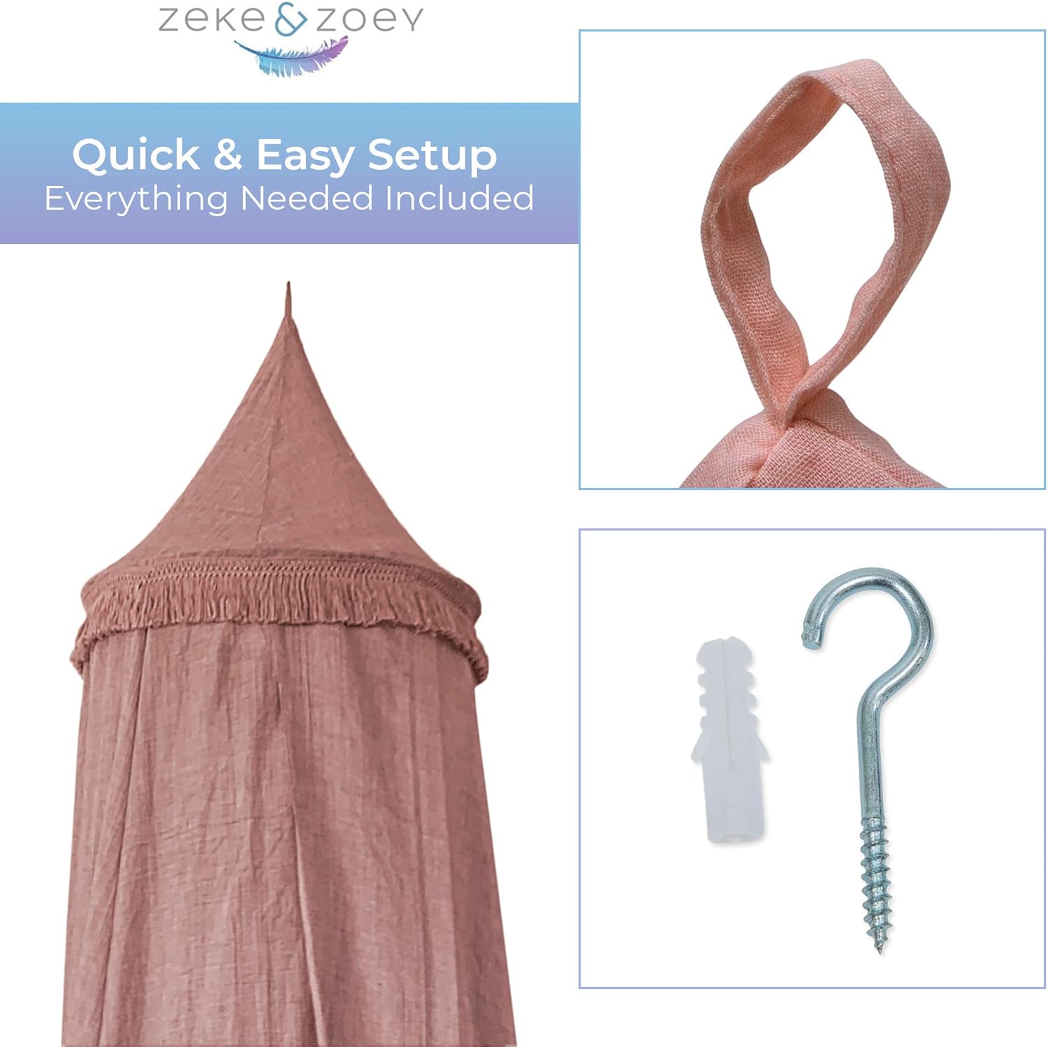 Zeke and Zoey Hanging Princess Canopy for Girls Bed with Tassels B6000