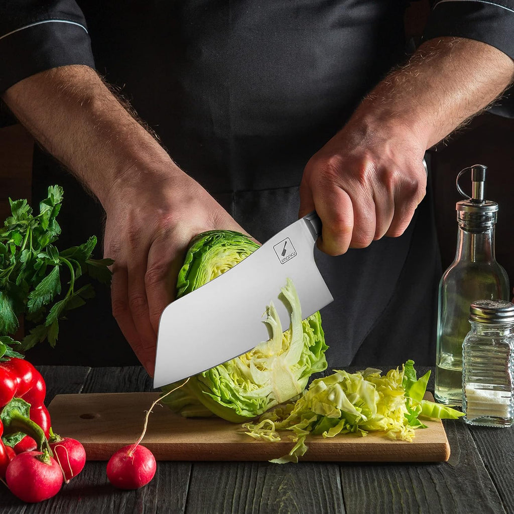 imarku Santoku Knife and Cleaver Knife 7 inch High Carbon Steel B1012