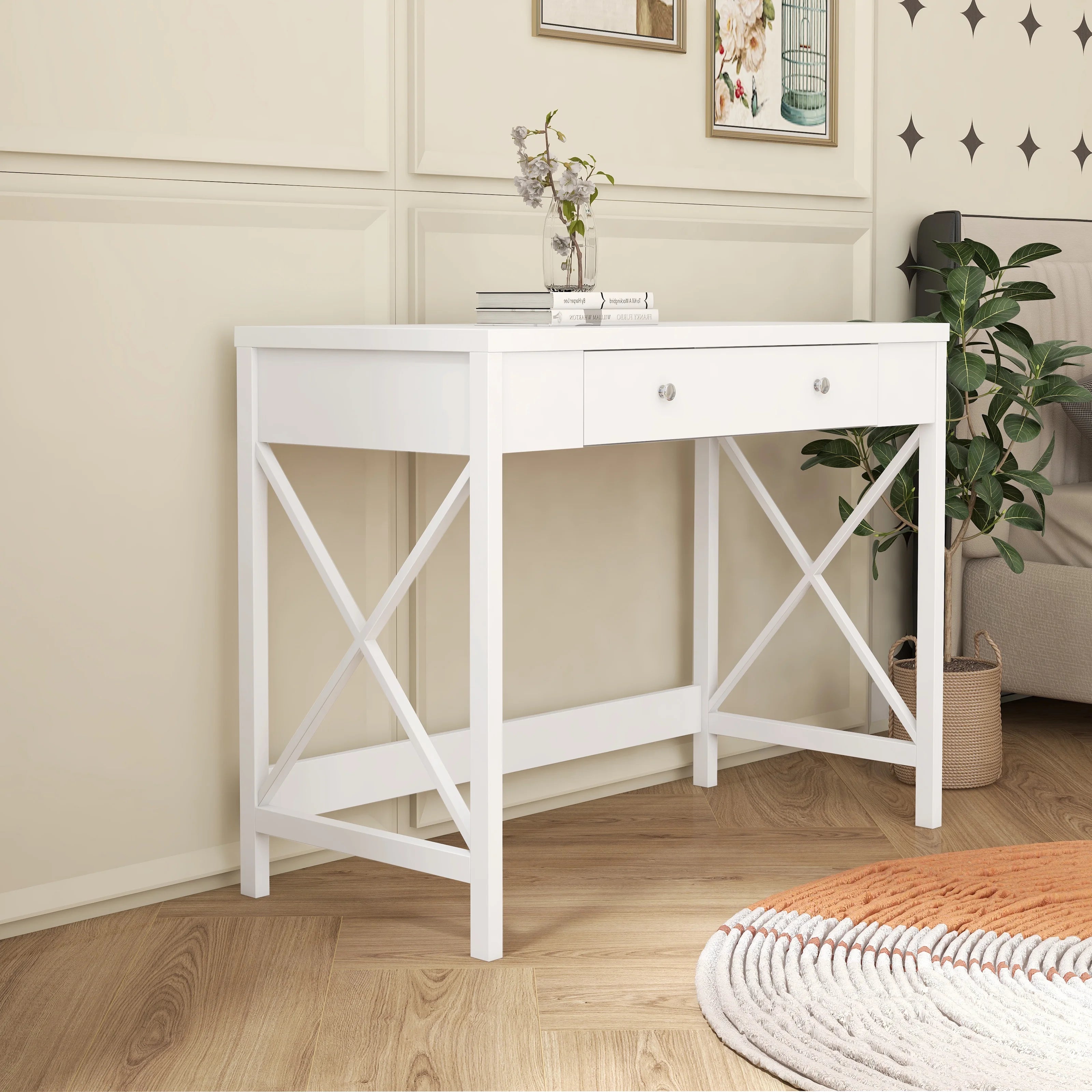 paproos White Work Study Table with Storage Drawer K118