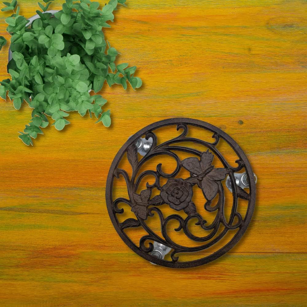 Cast Iron Butterfly Flower Garden Plant Trolley Holder k7m