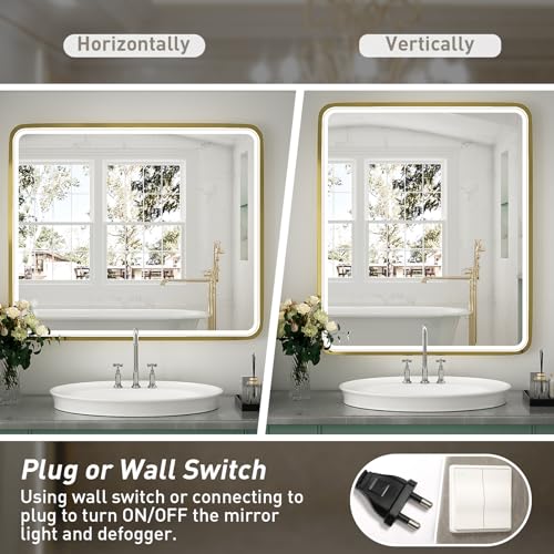 LED Bathroom Mirror with Light Anti Fog Dimmable Wall Mounted k7