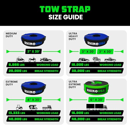 Rhino USA Recovery Tow Strap 3" x 20' 31,518lb for Truck UTV ATV Jeep I629