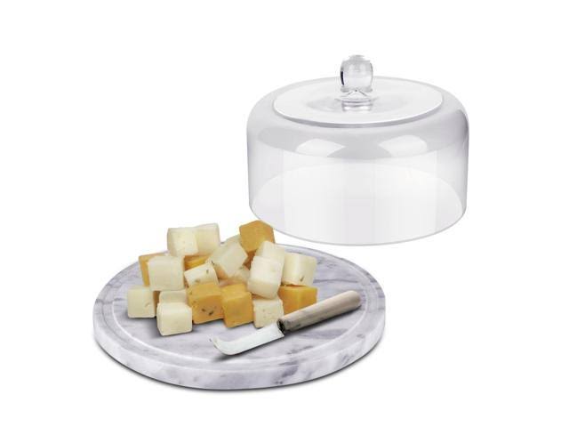 Marble Cake Stand with Glass Cover Dome and Serving Platter a7