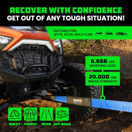 Rhino USA Recovery Tow Strap 3" x 20' 31,518lb for Truck UTV ATV Jeep I629