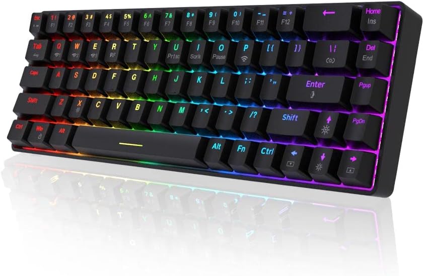 NACODEX 68 Key 65% Hot swappable Mechanical Keyboard, 2.4G Wireless/Bluetooth/Wired RGB Backlit Keyboard, 1900mAh Programmable Keyboard for Win/Mac/Gaming (Blue Switch, Black)