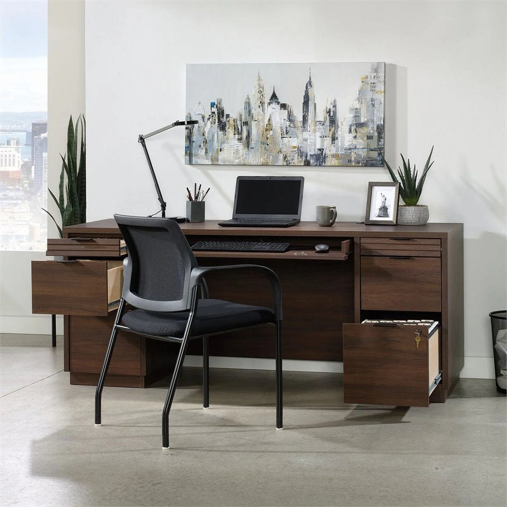 Pemberly Row 72" Wooden Computer Desk in Spiced Mahogany M418710