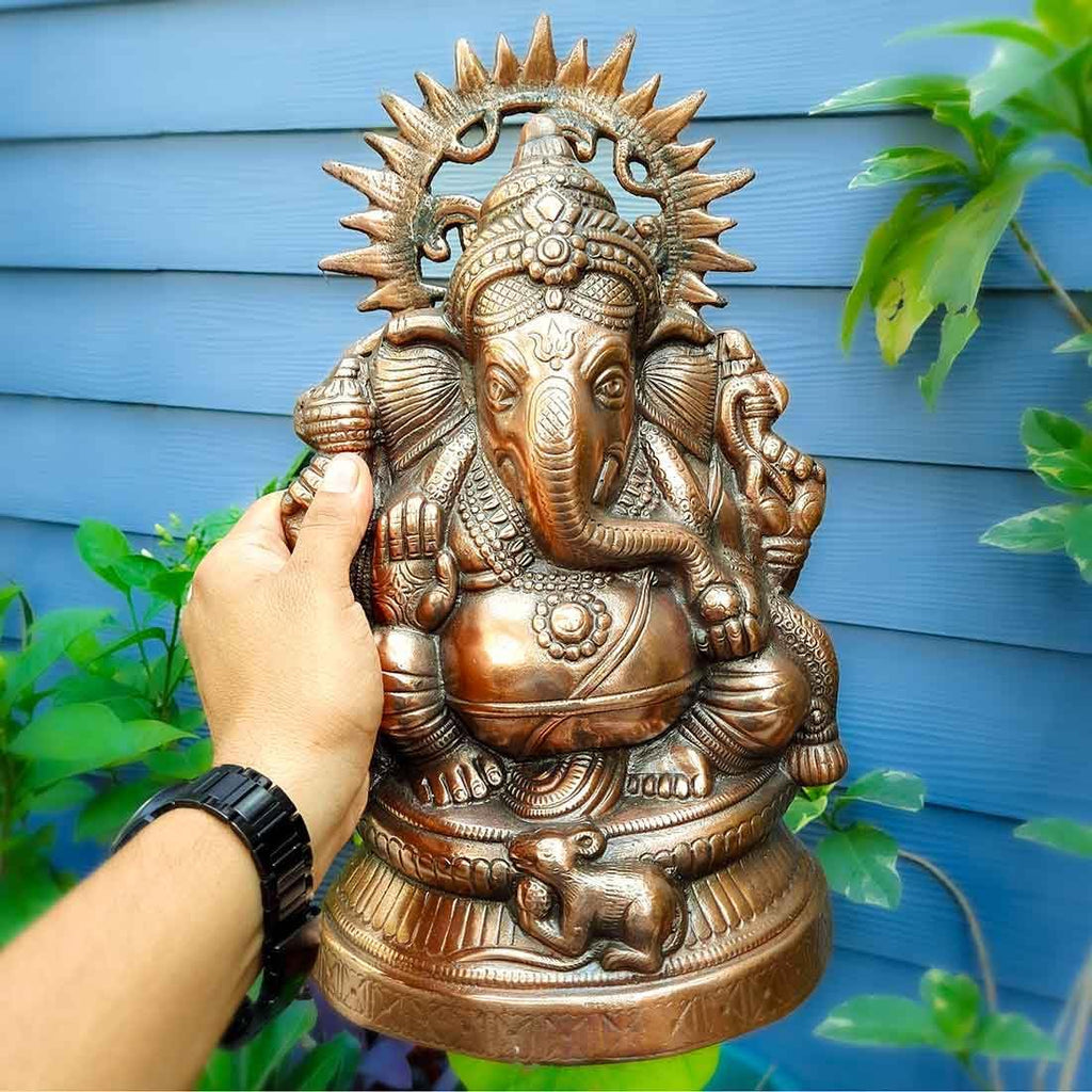 Ganesha Statue Bronze Metal Idol 15 Inch Home Decor k7