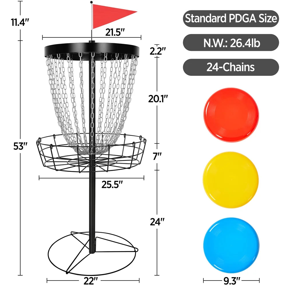 SmileMart 24-Chain Disc Golf Goal with Carrying Bag and 3 Discs, Black Z67541