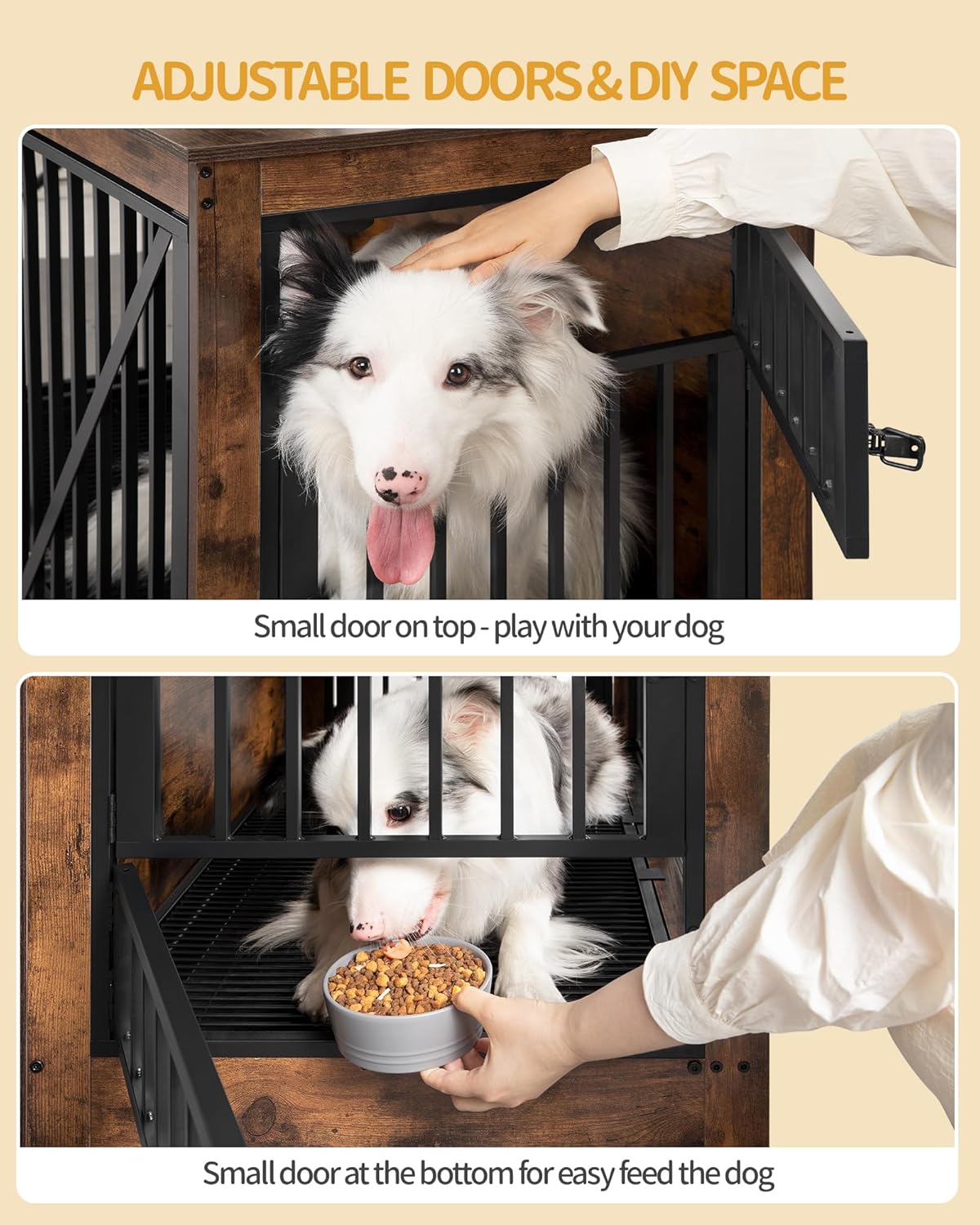 76.4" Wood Dog Crate Furniture with Divider for 2 Dogs, Brown K452