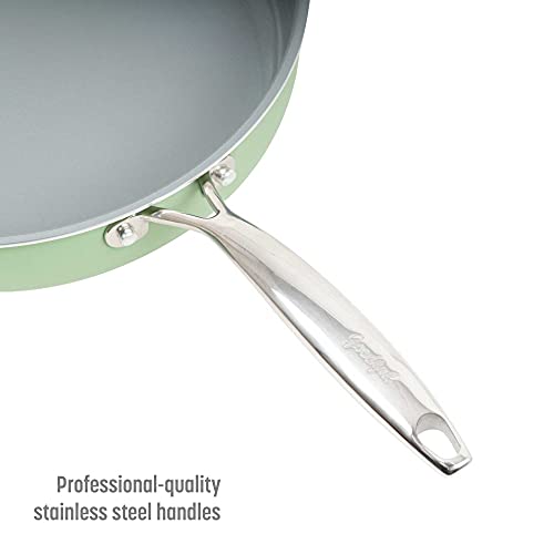 Goodful Ceramic Nonstick Deep Saute Pan with Lid, 4-Quart, Green Y886412