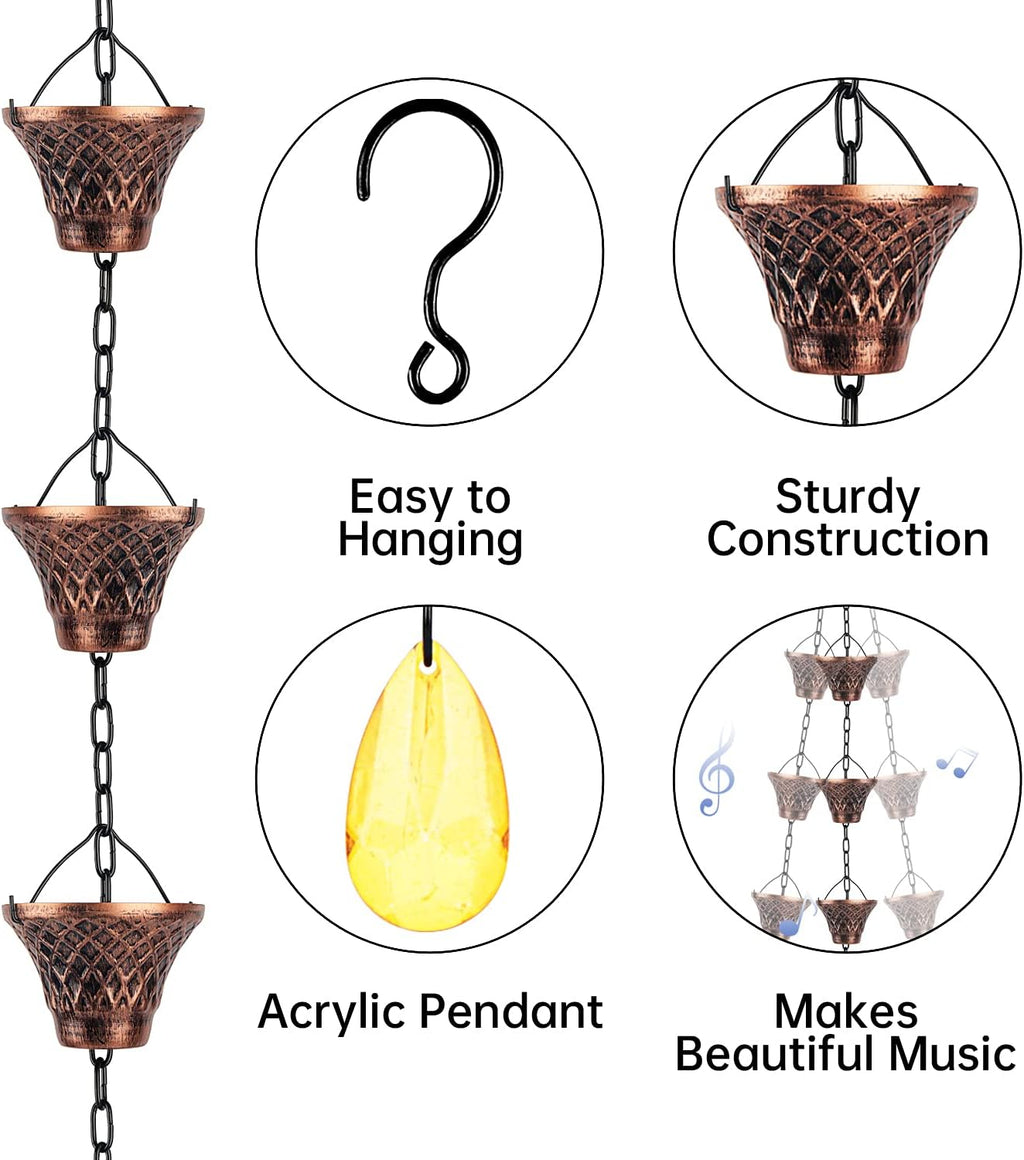 Copper Rain Chain for Downspout Garden Decor 8.5 ft k7