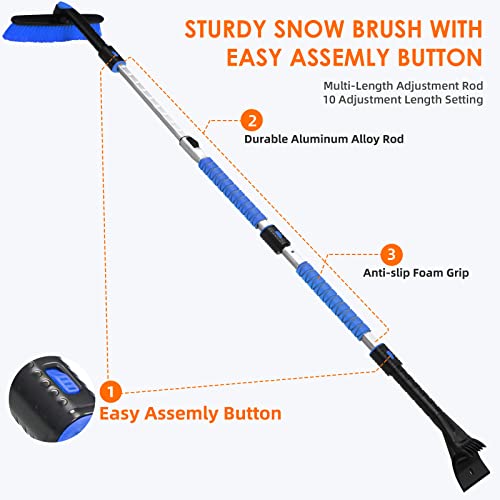AstroAI 47.2" Extendable Ice Scraper and Snow Brush for Car Windshield with Foam Grip E491004