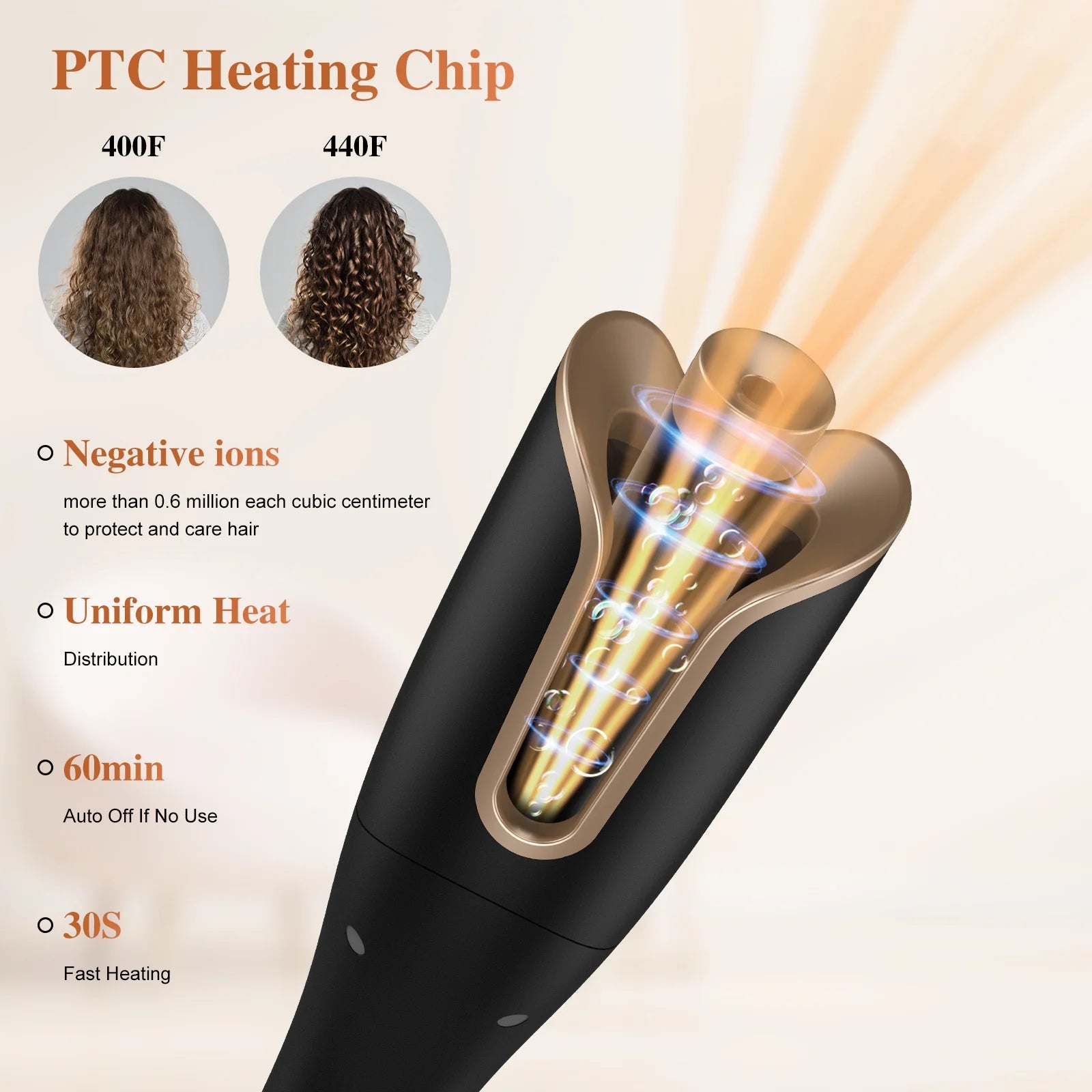Curling Iron with Rotating Barrel and 4 Heat Settings a7k