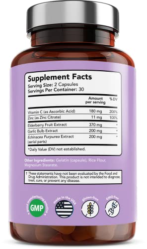 Organic Elderberry Capsules with Vitamin C and Zinc for Immune Support q7x