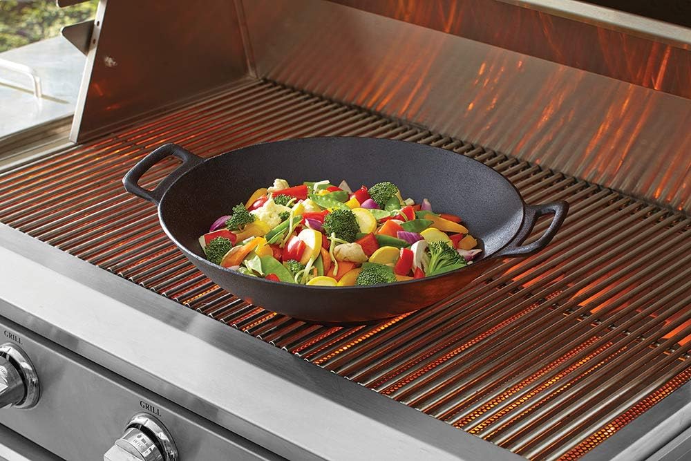 Mr. Bar-B-Q Cast Iron Wok with 2 Handles, Black L3133