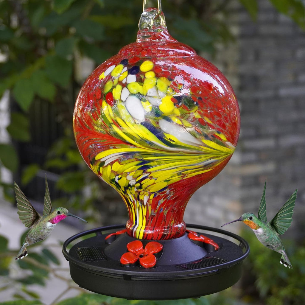 Hummingbird Feeder Handblown Glass Hanging Red k7