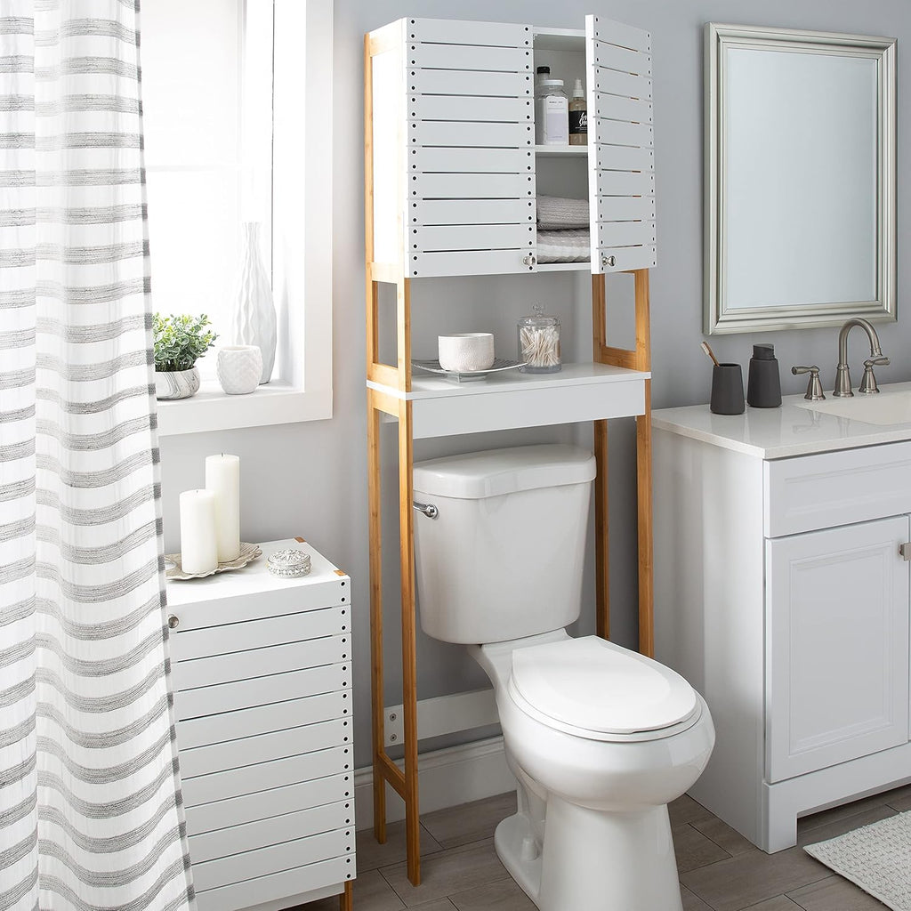 3 Shelf Over The Toilet Bamboo Cabinet in White B5928