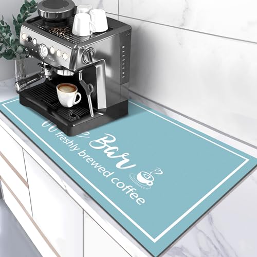 Dish Drying Mat, 16"x24" Absorbent Coffee Bar Mat for Countertops, Coffee Bar Accessories with Coffee Cup Pattern for Kitchen Counter Coffee Maker Coffee Pot Dining Room Decoration, Linen