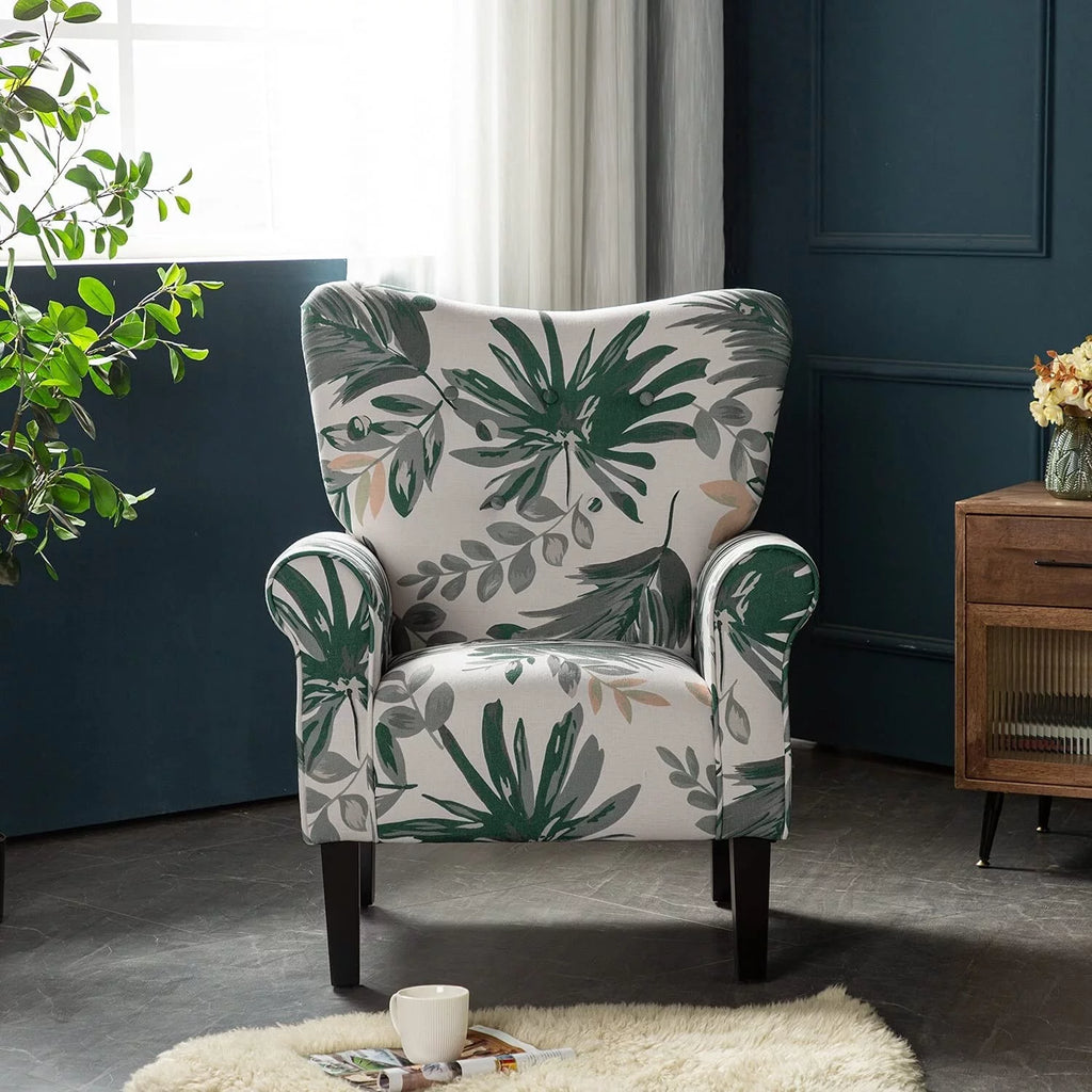 Erommy Wingback Arm Chair Upholstered Fabric High Back with Wood Legs C867