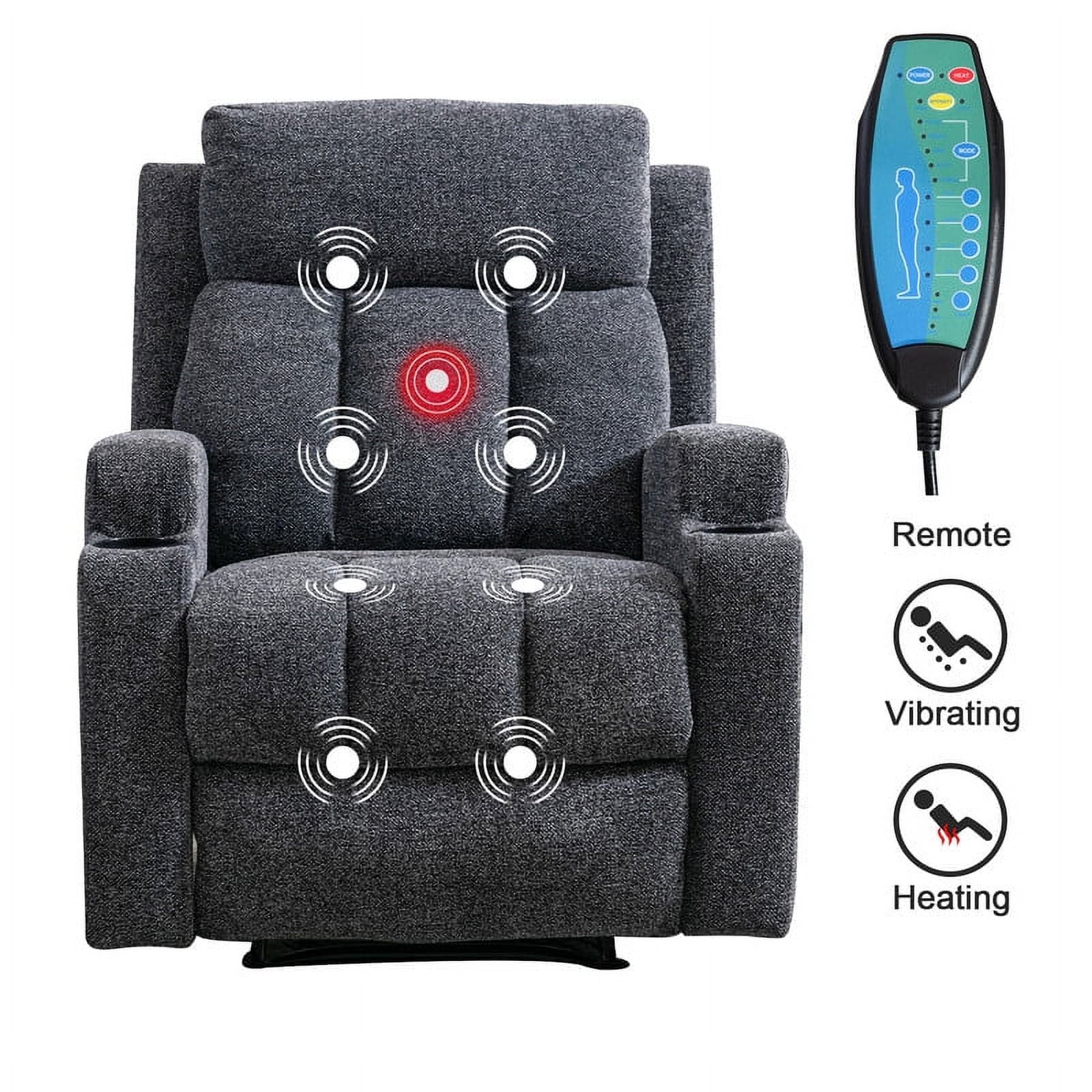 Ebello Design Manual Massage Recliner Chair with Heat, Side Pockets and Cup Holders K136598