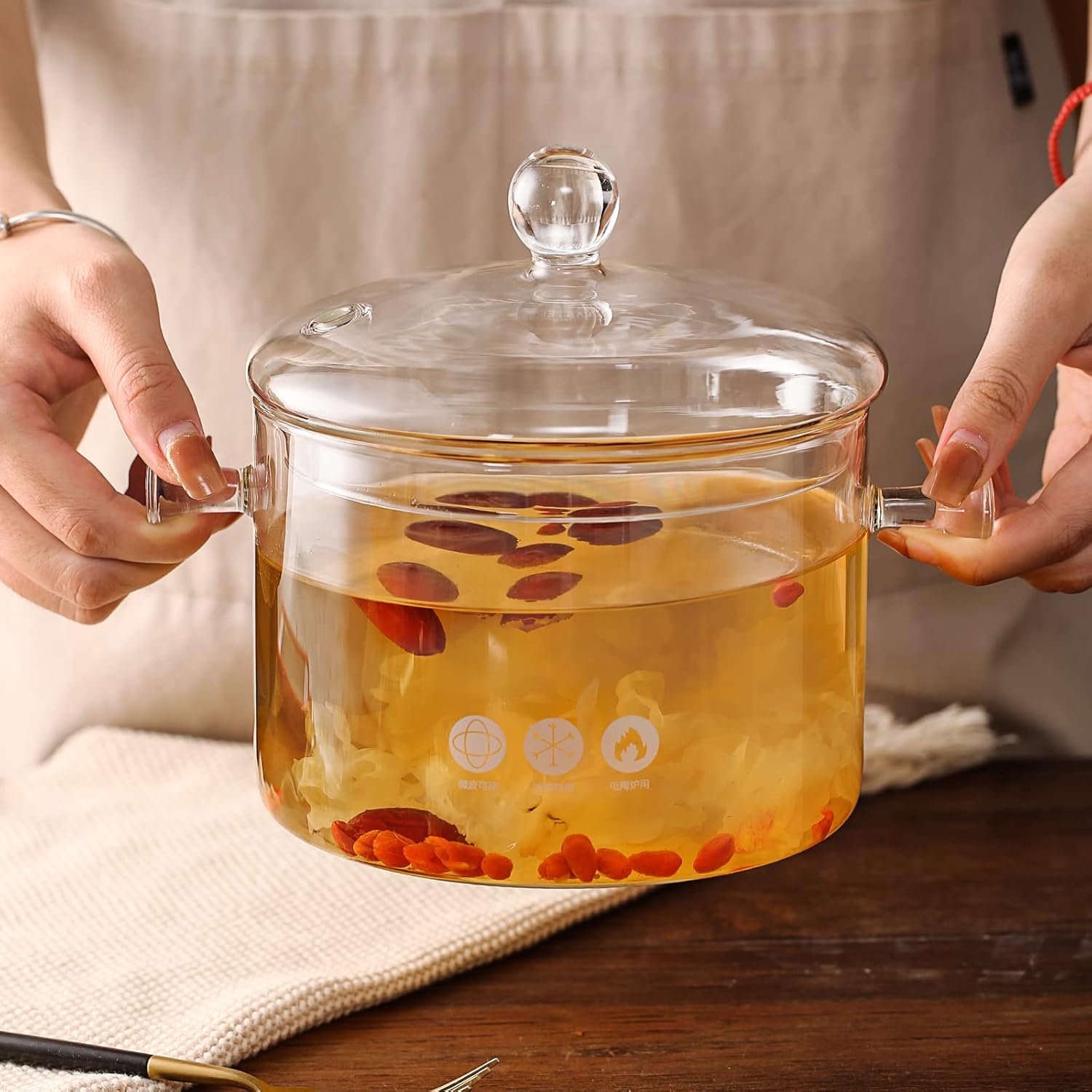 Glass Saucepan with Cover 1.5 Liter Heat Resistant Cookware k7