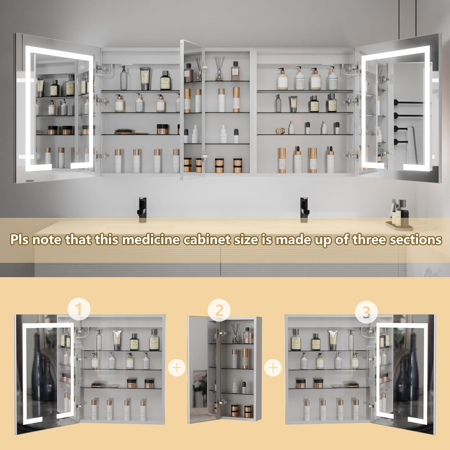 LED Lighted Bathroom Medicine Cabinet with Mirror, 60 x 30 Inch, Defog, Dimming k7p