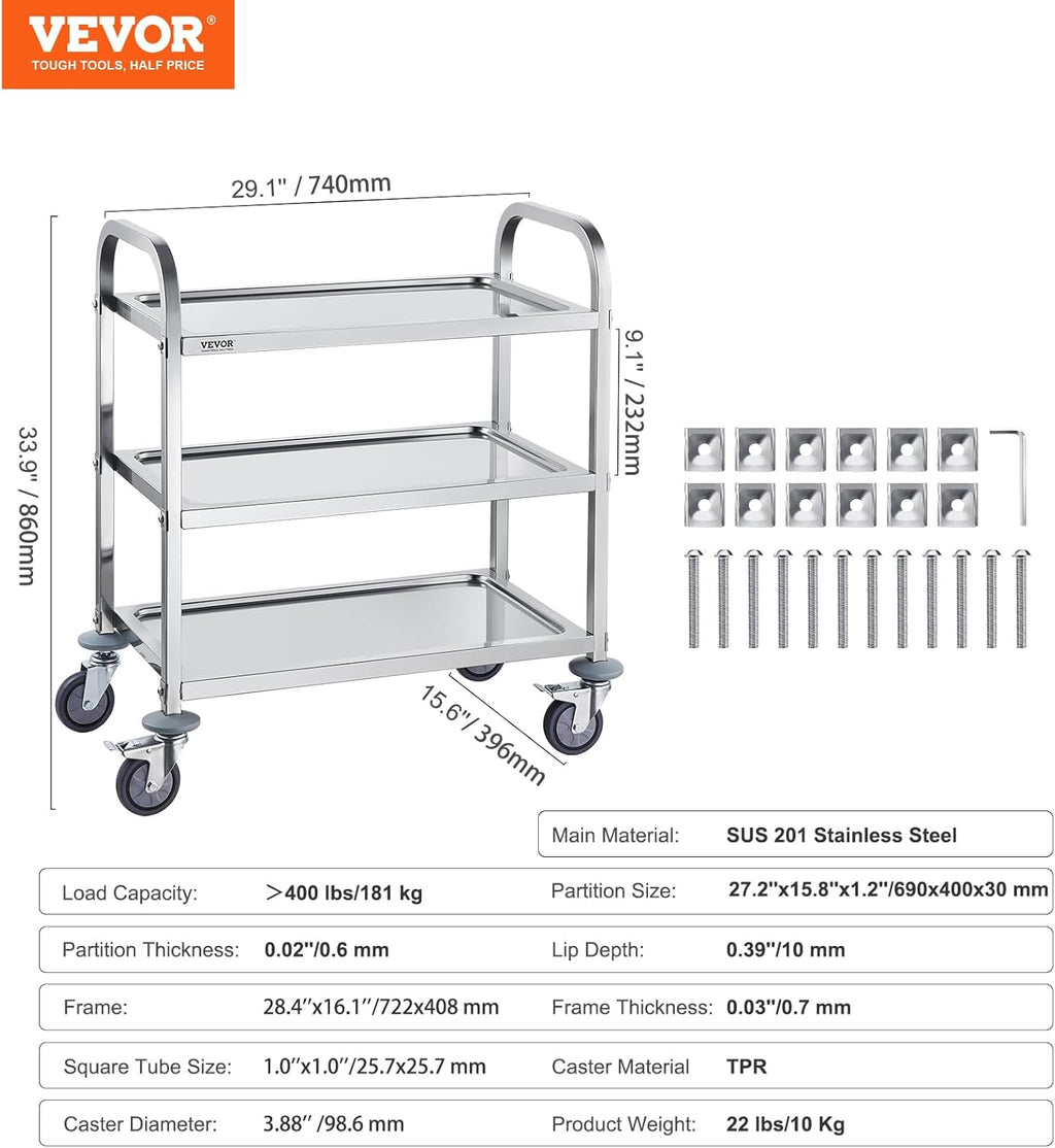 Lab Utility Cart 3 Shelves Stainless Steel Rolling Cart a7