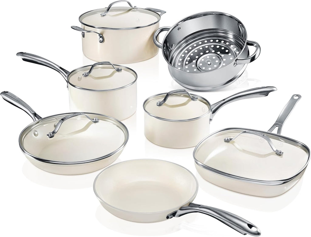 Gotham Steel 12 Pc Ceramic Pots and Pans Set with 5.5 Qt Saute Pan H6188