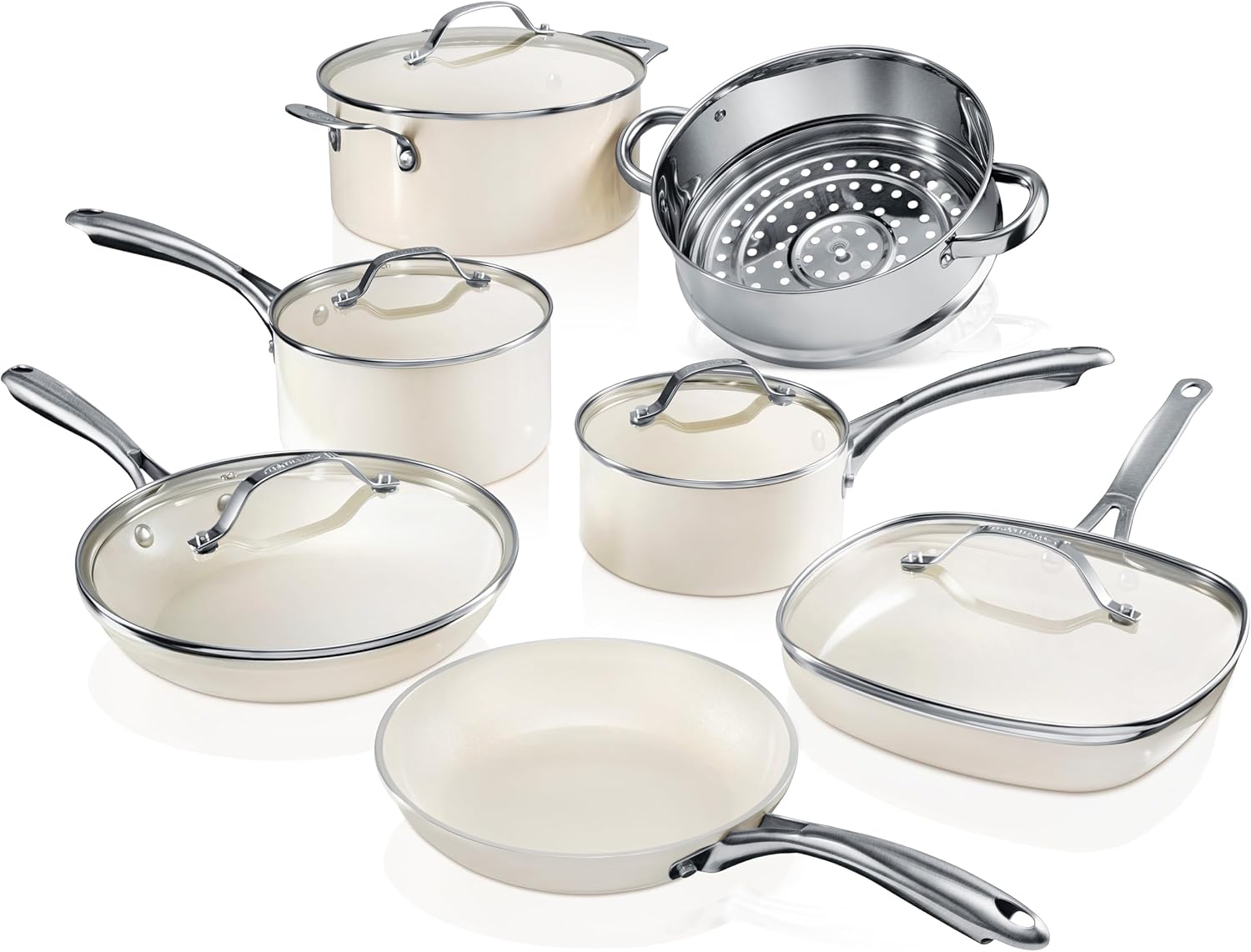Gotham Steel 12 Pc Ceramic Pots and Pans Set with 5.5 Qt Saute Pan H6188