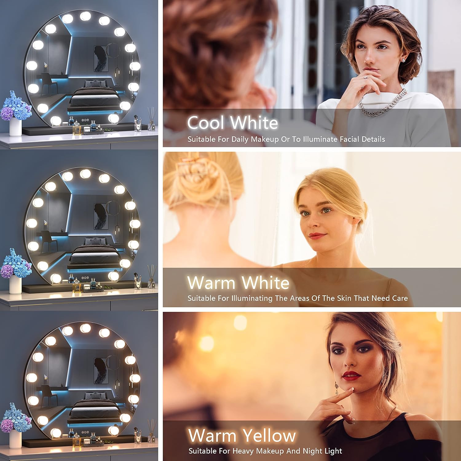 Vanity Mirror with Lights 32x28 10X Magnification Touch Dimmable k7