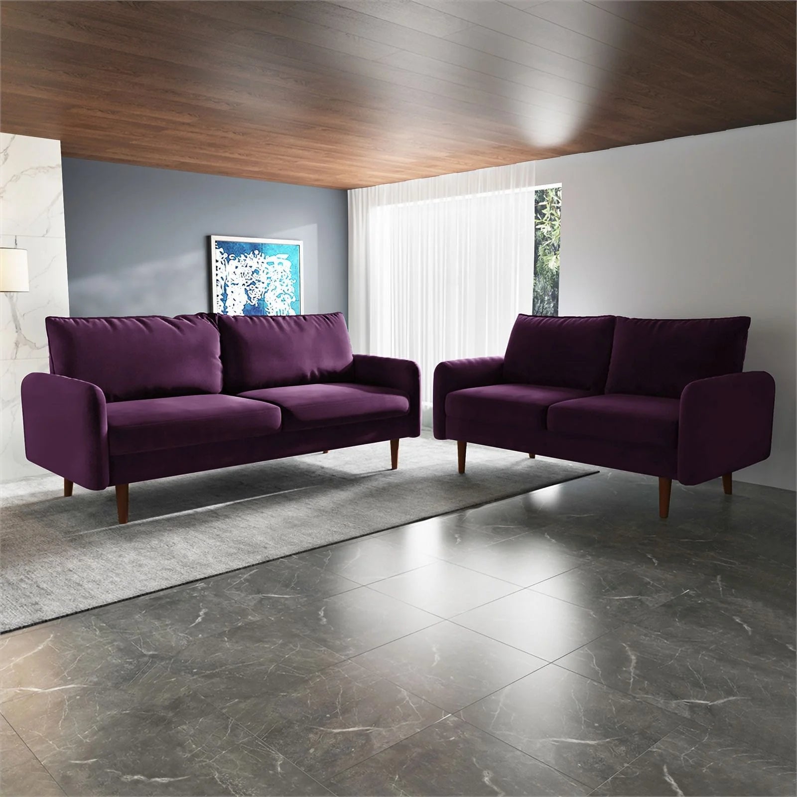 Pemberly Row Contemporary 70" Velvet Sofa Purple A197