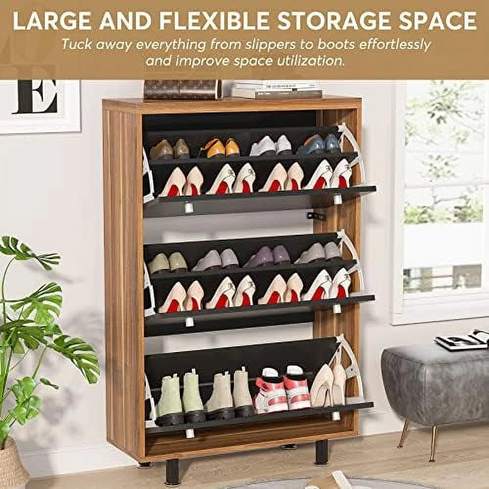 HOOMHIBIU 3 Drawer Shoe Cabinet Freestanding Shoe Rack Organizer with Flip Door White Q364