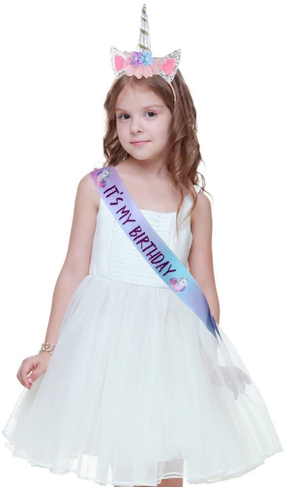 Unicorn Birthday Party Supplies Headband Sash Set a7