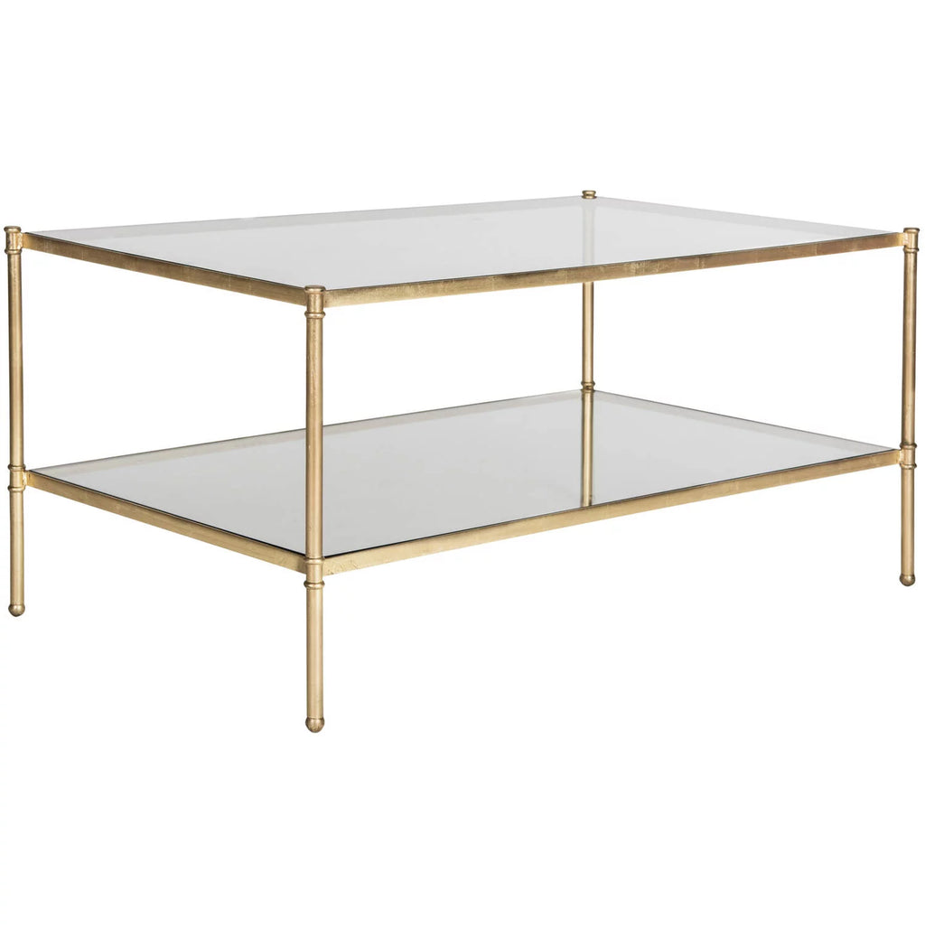 SAFAVIEH Aslan 2-Tier Iron Coffee Table with Glass Top, Antique Gold R6472