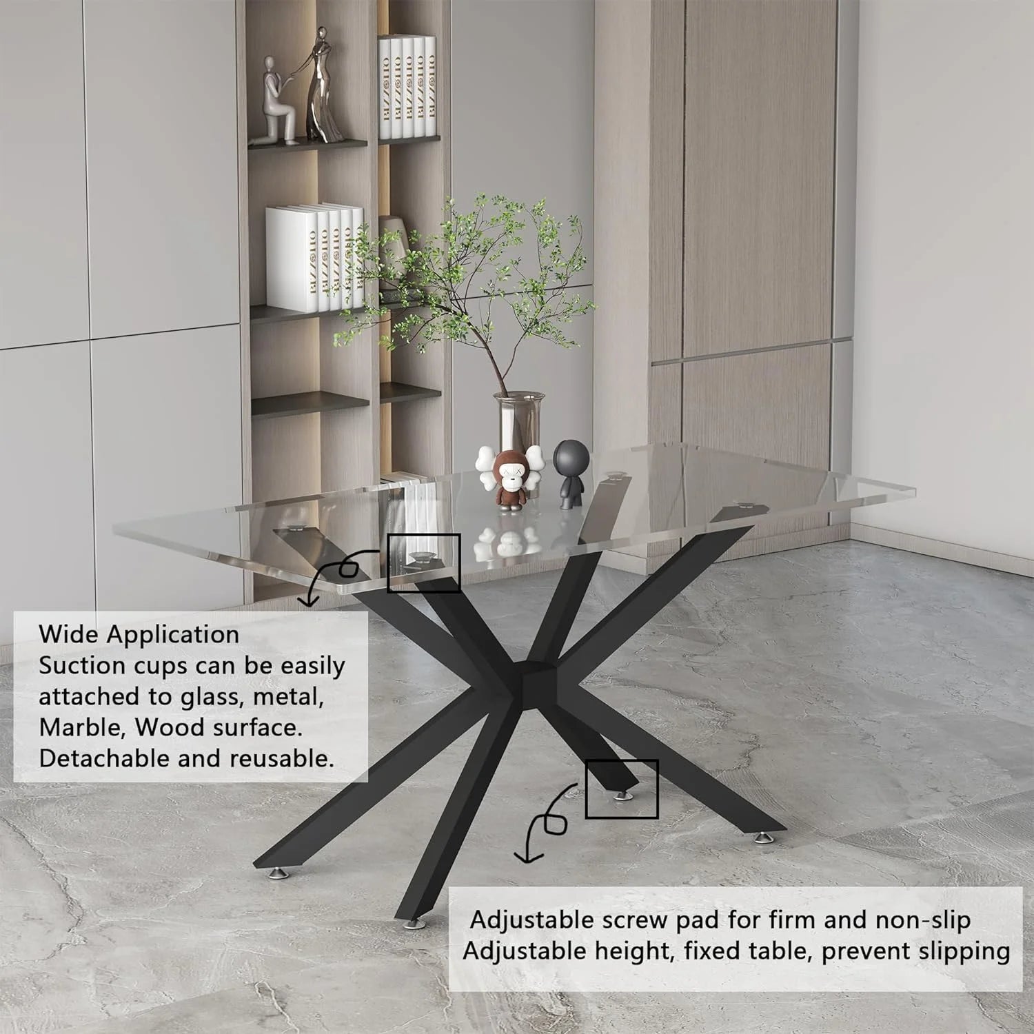 Modern Table Base Black 28" Metal Dining Table Legs with Suction Cups W977438