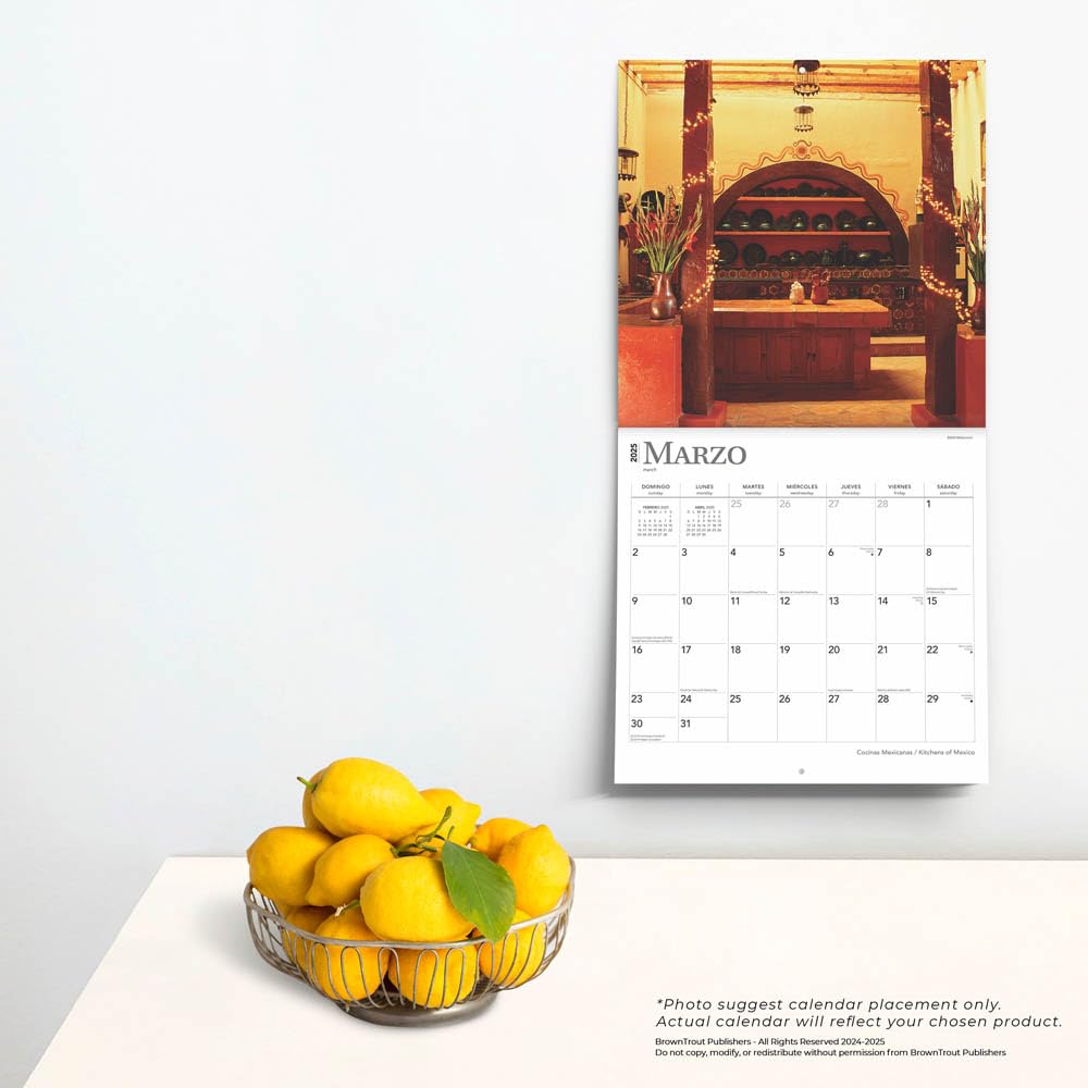 Mexican Kitchens 2025 12 x 24 Inch Square Wall Calendar | English/Spanish Bilingual | Plastic-Free | BrownTrout R88464