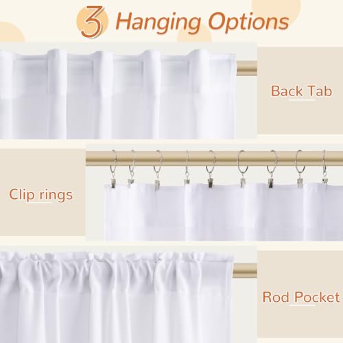 Natural Cream Linen Curtains 90 inch Long 2 Panels Semi Sheer Light Filtering Back Tab Rod Pocket Beige H145308