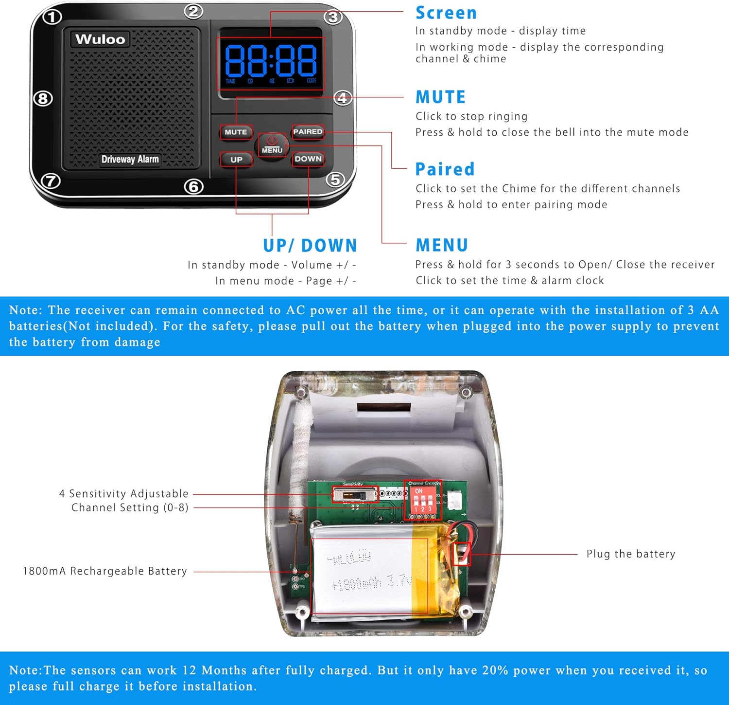Wireless Driveway Alarm Outdoor Motion Sensor Detector System k7m