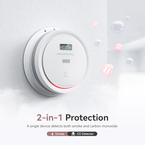 Smoke & Carbon Monoxide Detector Combo, 10-Year Battery, LCD Display, 1 Pack U630
