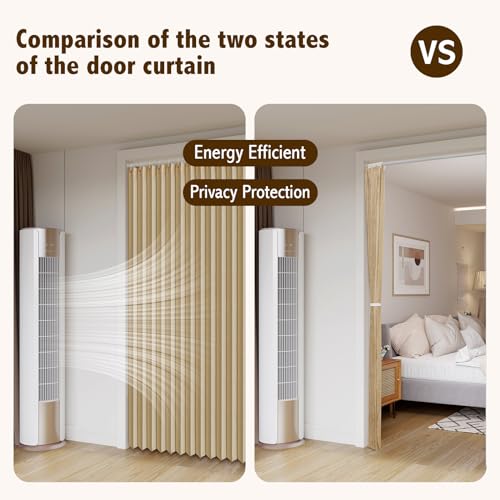 Magnetic Pleated Door Curtain for Bedroom Closet Doorway, Brown 42"W x 78"L with Rod N271998