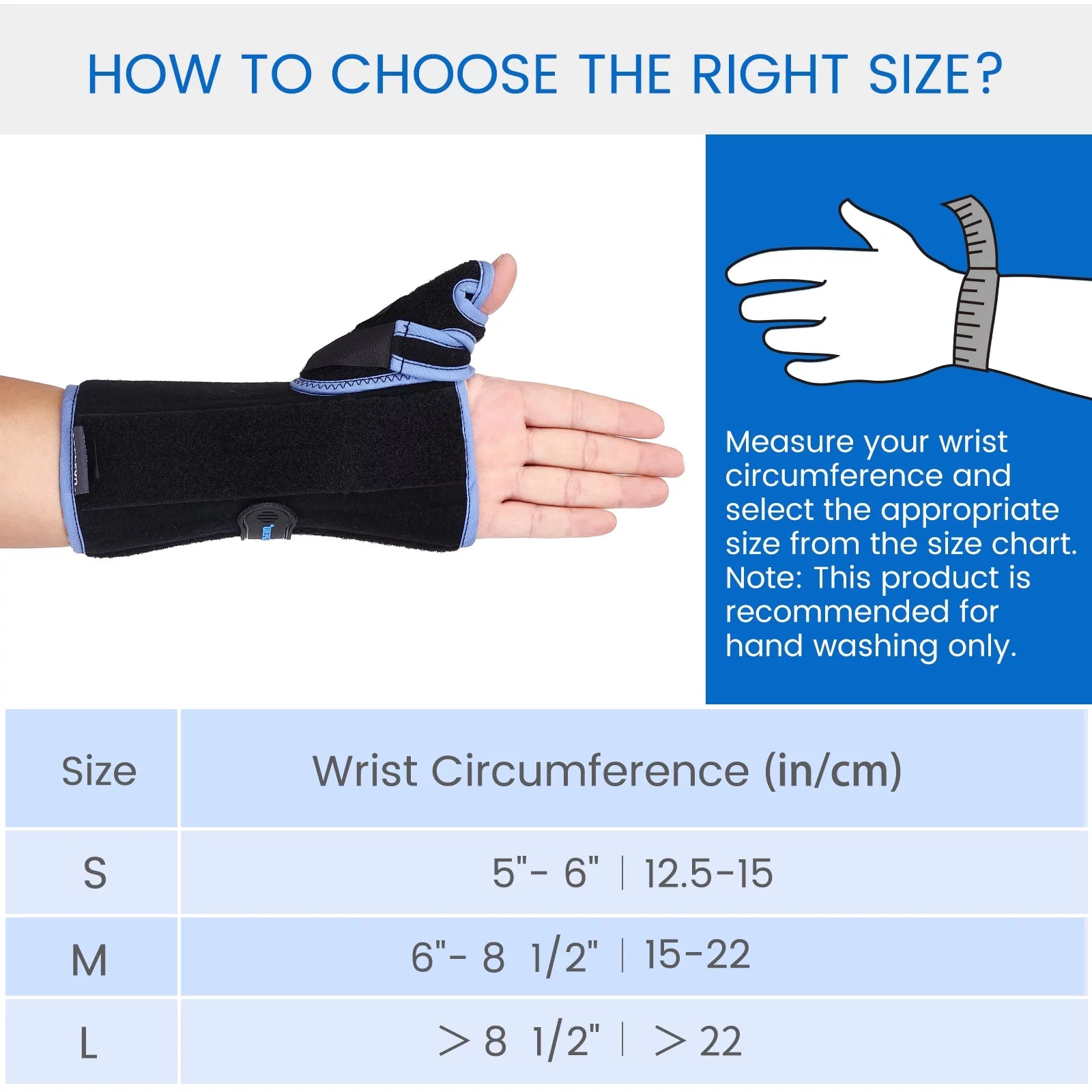 VELPEAU Wrist Brace with Thumb Spica Splint, Right Hand, Small A93479