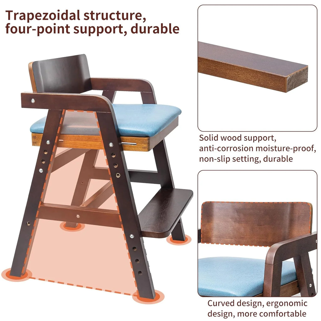 Wooden High Chair for Toddlers with Adjustable Levels and Waterproof Cushion E912911