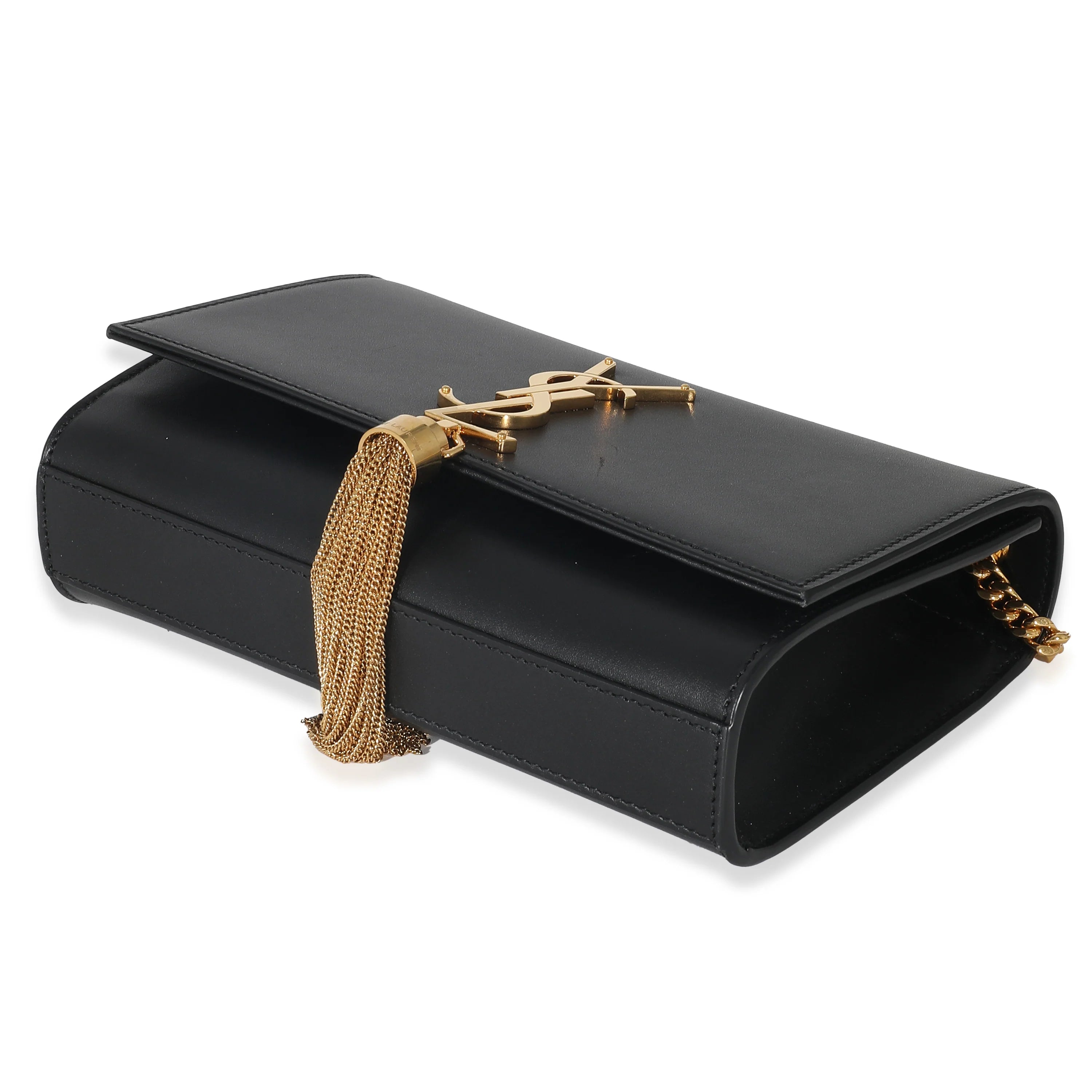 Black Smooth Leather Tassel Bag k7