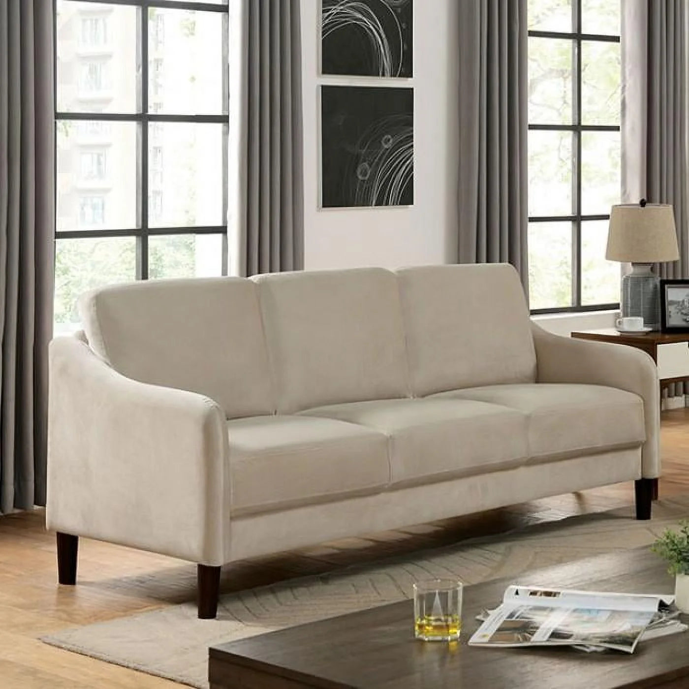 Kassel FOA Beige Flannelette Living Room Set 3pcs C526492