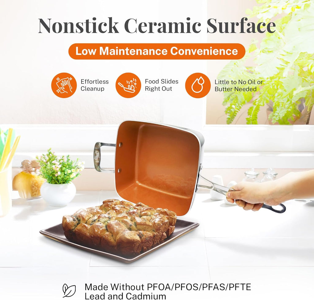 Gotham Steel Nonstick Square Deep Frying Pan 9.5" with Lid, Basket & Steamer Tray G5966